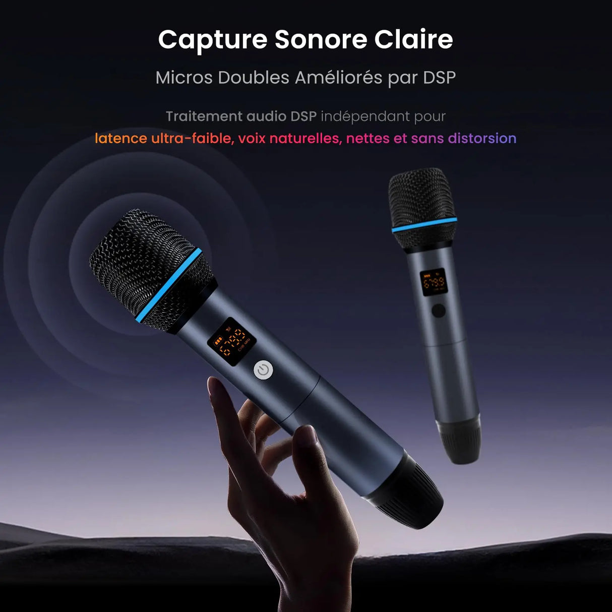 ATOTO AC-MICW2 Kit microphone sans fil – Deux micros karaoké rechargeables avec récepteur, faible latence, portée 15 m, autonomie 6h, compatible avec autoradios série V10