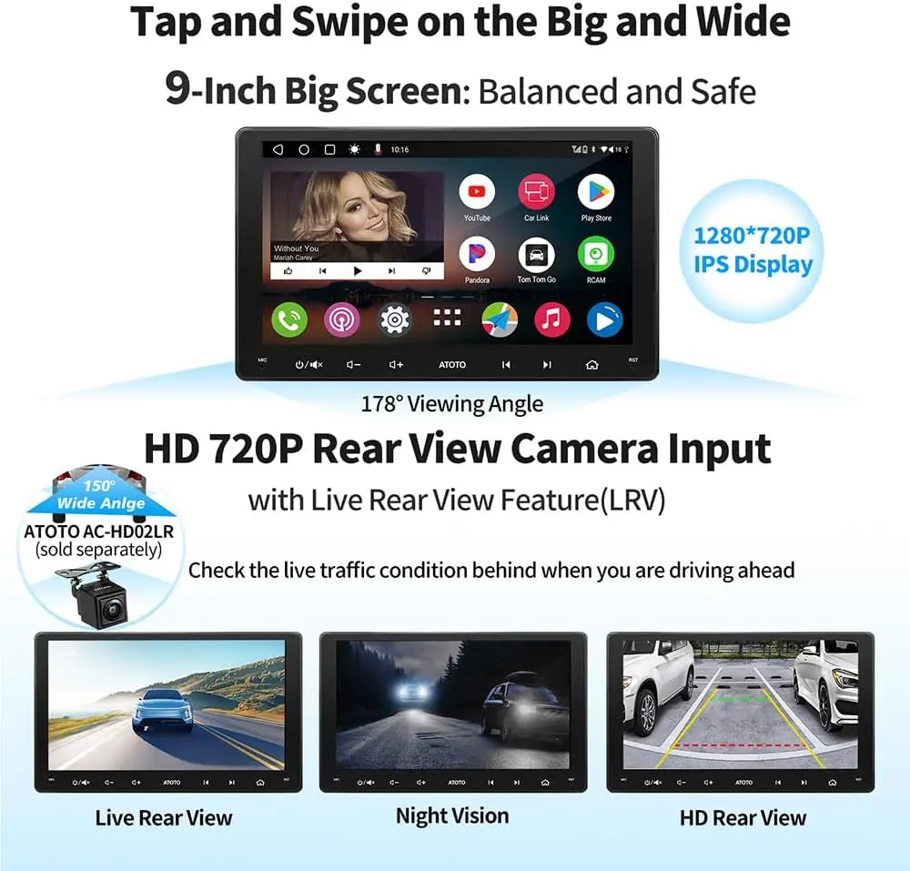 [9 ポロチ] ATOTO A6 PF Doppio DIN Android Autoradio、Senza Fili CarPlay e Android Auto、ディスプレイ IPS、Doppio BT、インターネット接続 WiFi/BT/USB、HD LRV、2G+32G、A6G209PF