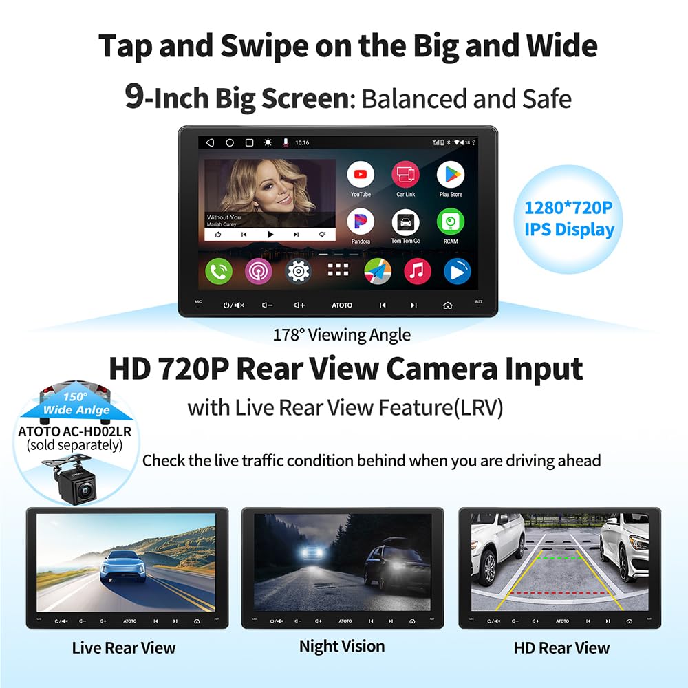 [9 Zoll] ATOTO A6 PF Doppel-DIN Android Autoradio, kabellos CarPlay & Android Auto, IPS-Display Dual Bluetooth, WiFi/BT/USB-Tethering-Internet, HD-LRV, 2G+32G, A6G209PF