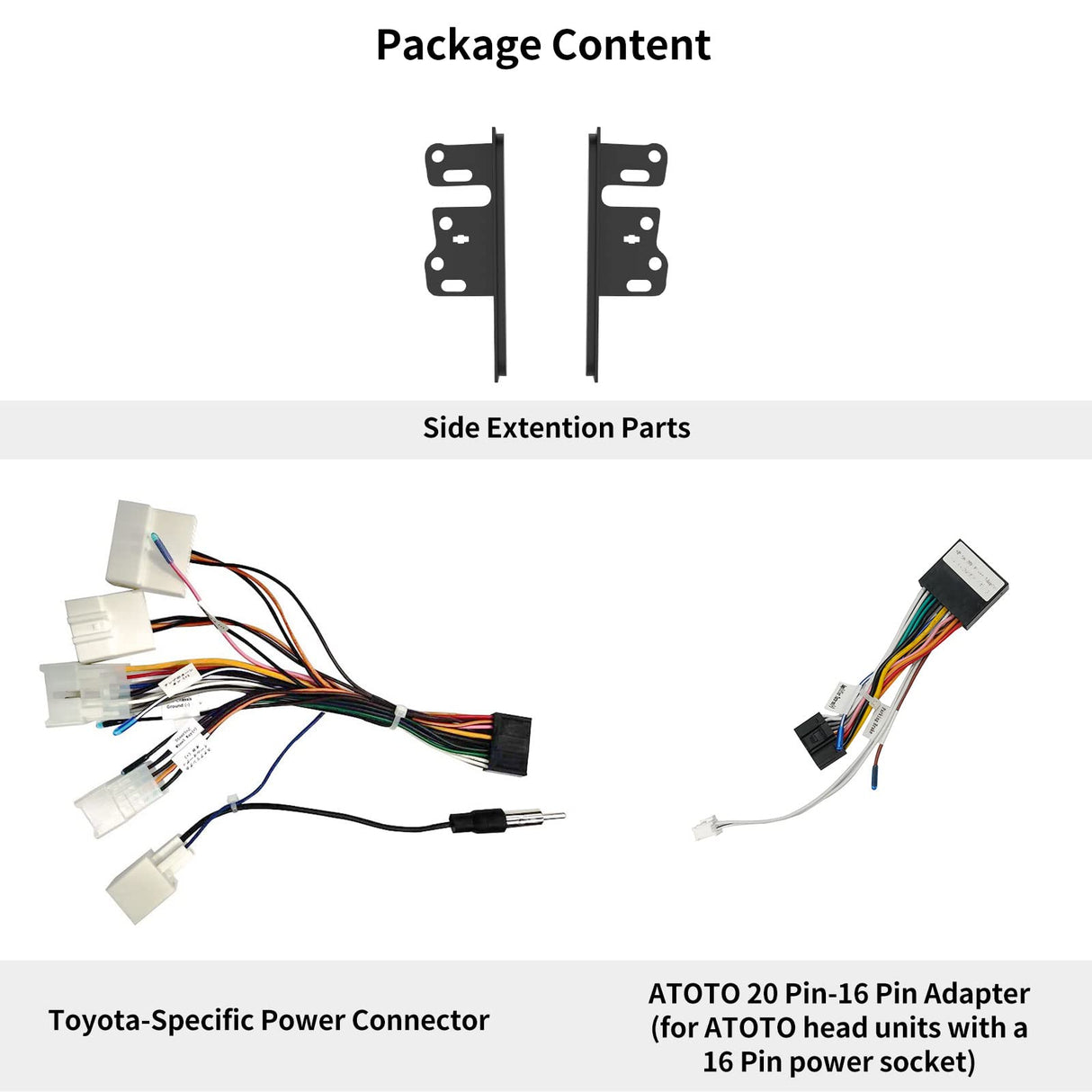 ATOTO AC-TYKT07W Dash Installation Kit with Side Extension Parts & Power Connector for Toyota 205mm×104mm – Only Compatible with ATOTO Head Units