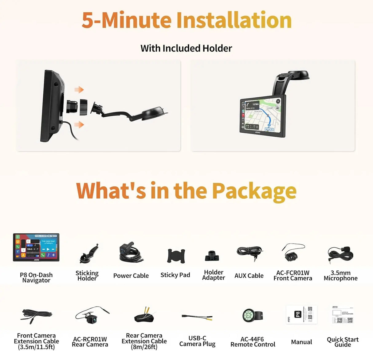 ATOTO P807PR 7" Portable Car Stereo with Dual Cameras, Wireless CarPlay & Android Auto, Bluetooth, Wi-Fi, GPS Tracking, MirrorLink, Multimedia Audio Player