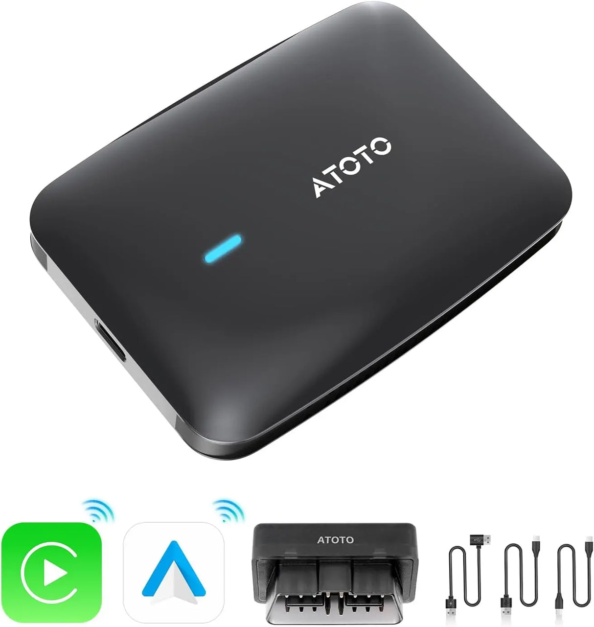 ATOTO CarWave CB4 AI Box CarPlay/Android Auto Wireless Adapter,OBD2 Diagnostic, 4-in-1 Video Box w/YouTube, Dual Bluetooth & WiFi, 2GB+16GB (Up to 128GB), Plug & Play for OEM Wired CarPlay & Android Auto Stereo