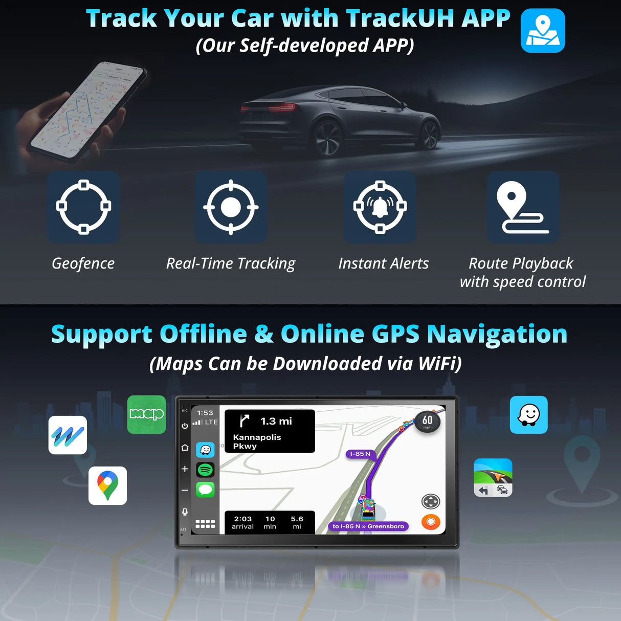 ATOTO A6G2B7PL 8-Core 4G+64G 7-Inch Android Double DIN Car Stereo, 4G LTE, Wireless CarPlay/Android Auto, QLED Touchscreen, WiFi/BT/USB Tethering, Dual Bluetooth, 36-Band EQ, AI Chat, DSP/LRV/SWC