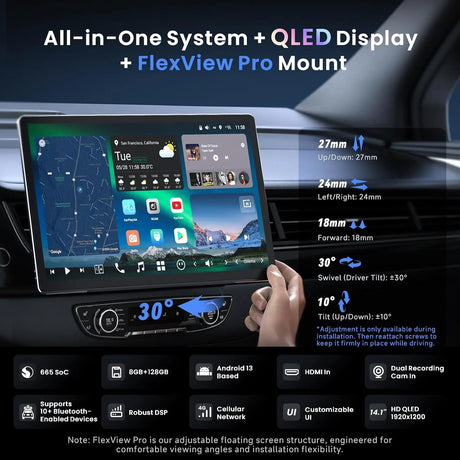 ATOTO X10G141E 14.1" QLED Android 1 & 2 DIN Car Stereo, 8GB+128GB, Flexview Screen, 7.1.2 CH Audio, Wireless CarPlay & Android Auto, 4G LTE, Dual-Band Wi-Fi, 36-B EQ, HDMI IN