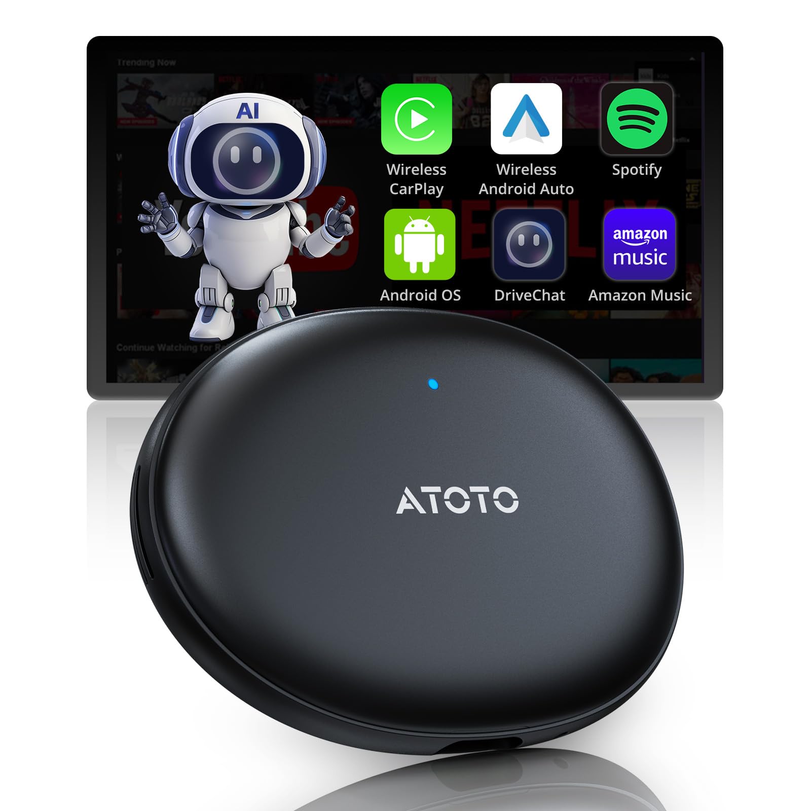 ATOTO CB6 CarWave AI Box with GPS, Wireless CarPlay Adapter