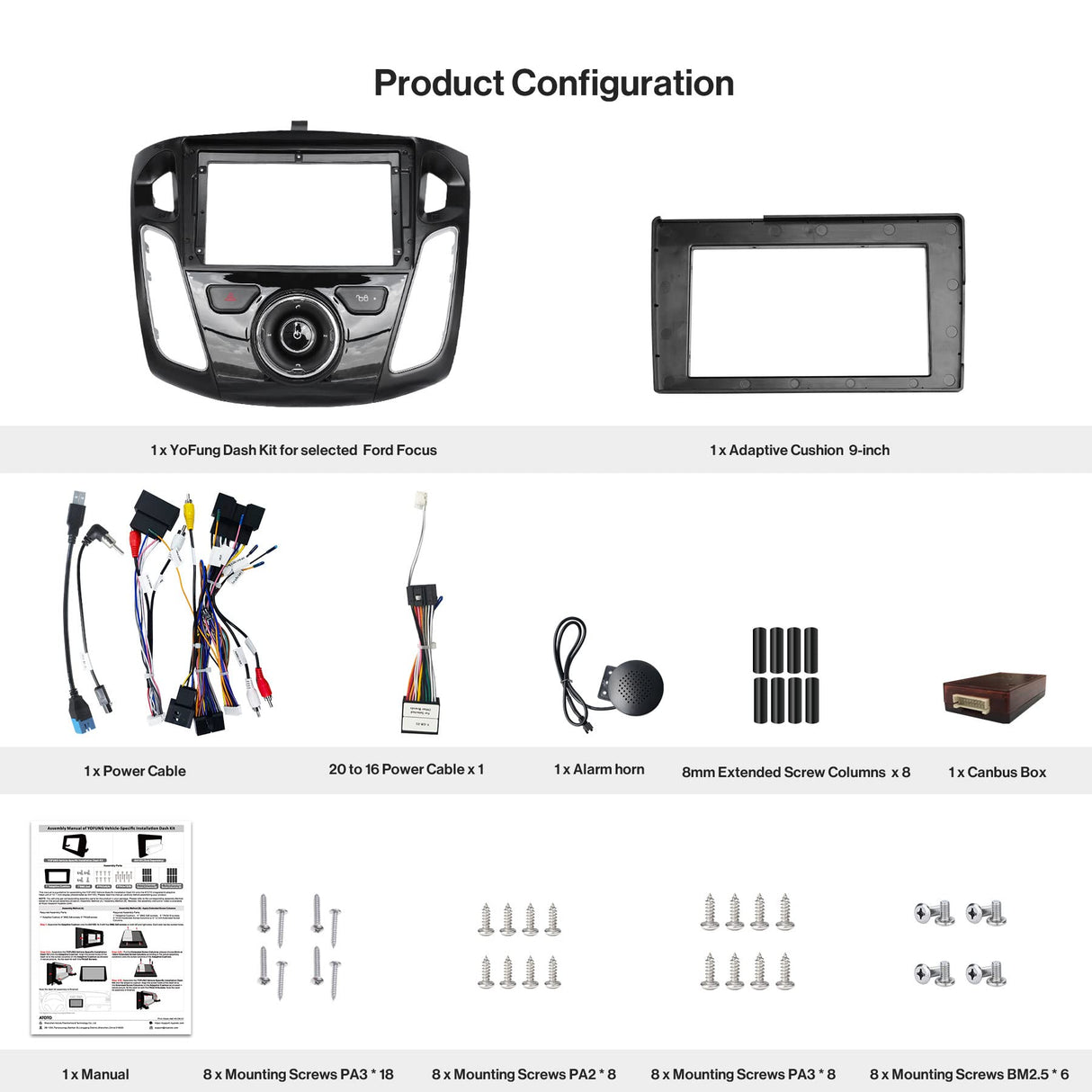 YOFUNG AC-FDFS06X-ST Dash Installation Mounting Kit for Ford Focus 2012–2014 – Only Compatible with ATOTO IAH09D Car Stereo