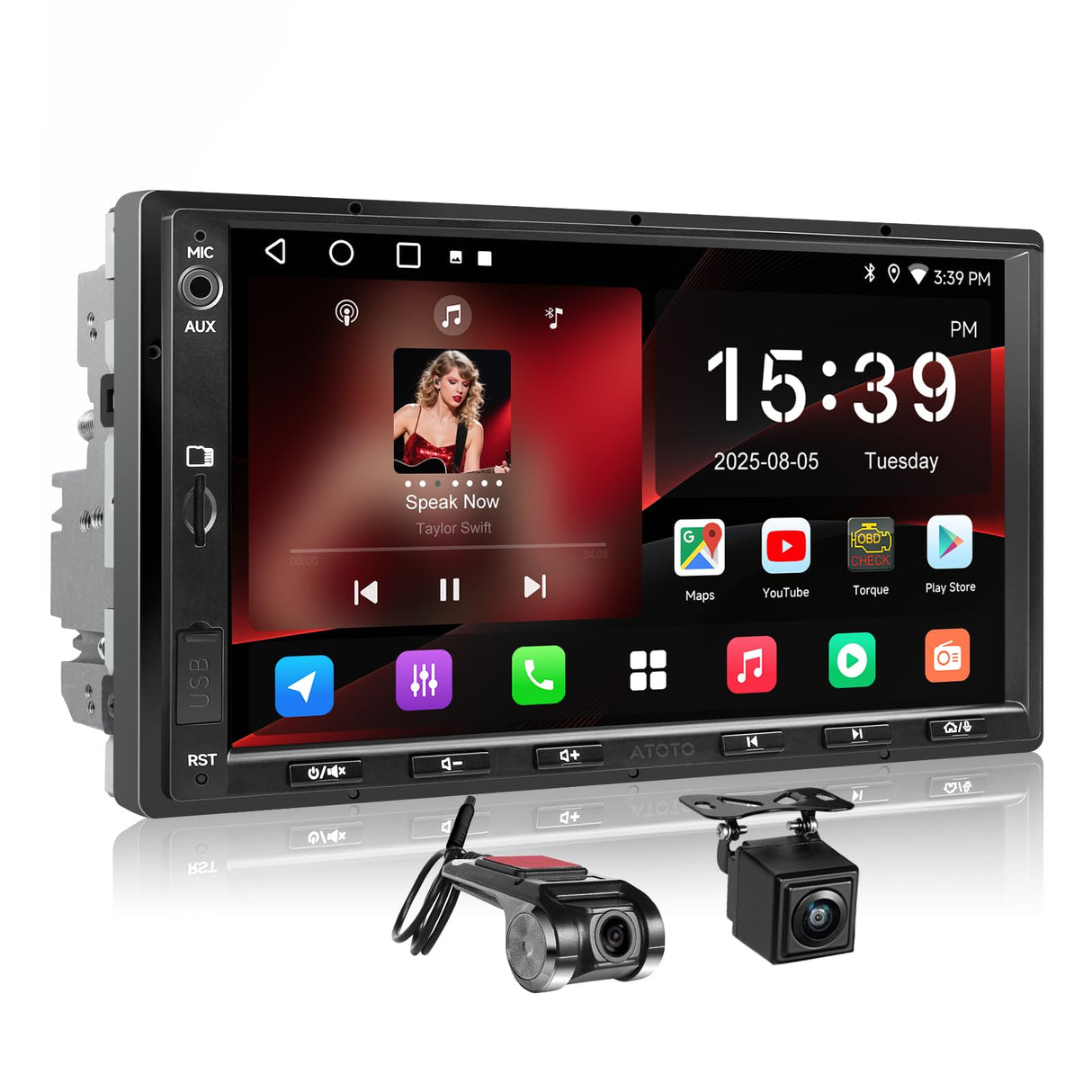 ATOTOZONE A5L 7" 2+32GB Android Double Din Car Stereo, LRV Backup Camera&1080P DVR Dash Cam, Wireless CarPlay/Android Auto, WiFi/BT/USB, 24B EQ&DSP, FM/SWC, MirrorLink, AI Chat, GPS Tracking