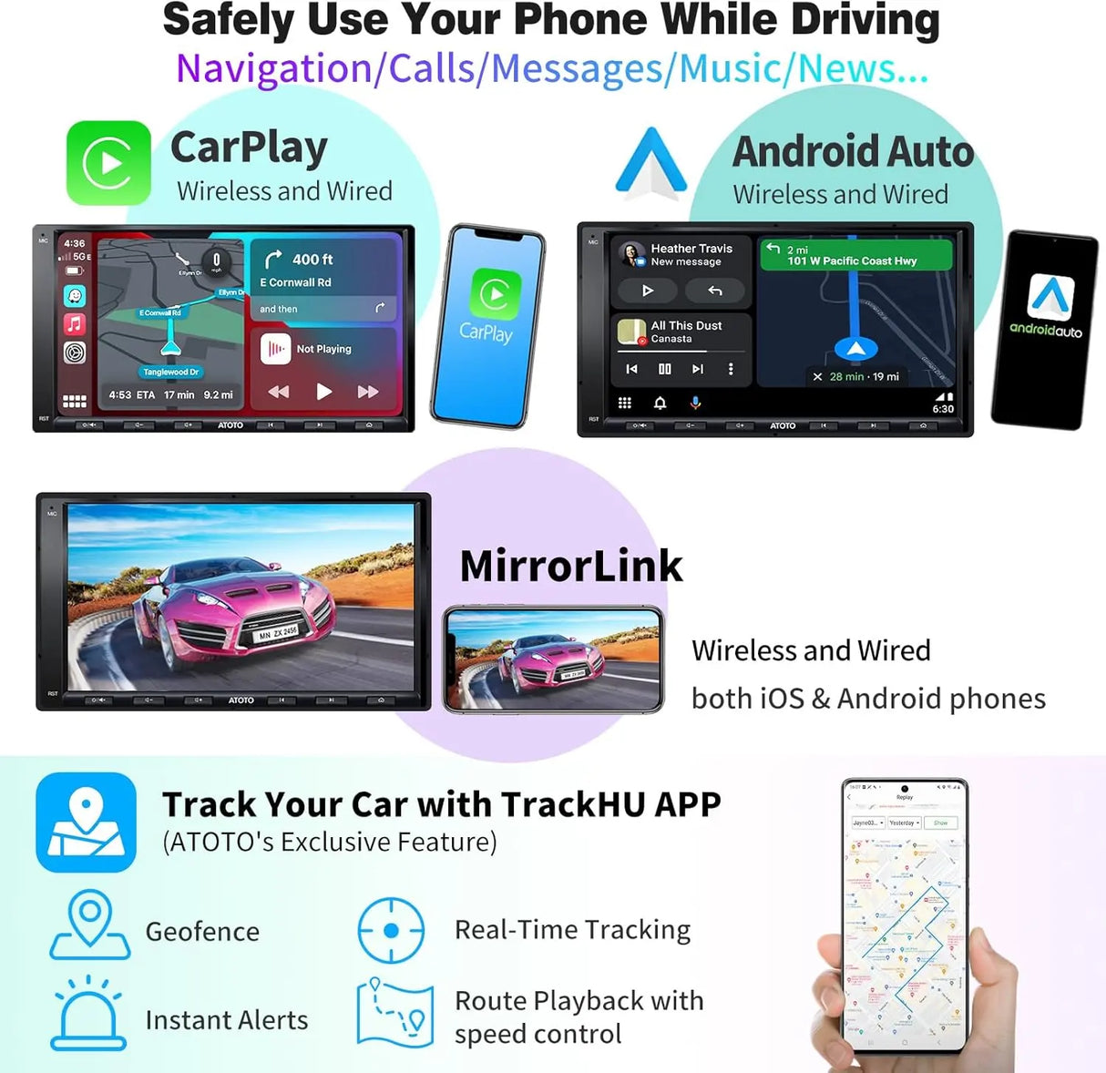 ATOTO A6G2A7PF-S01 7" Android Double DIN Car Stereo with Backup Camera, Wireless CarPlay & Wireless Android Auto, in-Dash Navigation, GPS Tracking, Dual Bluetooth, HD LRV, Mic, 2G+32GB