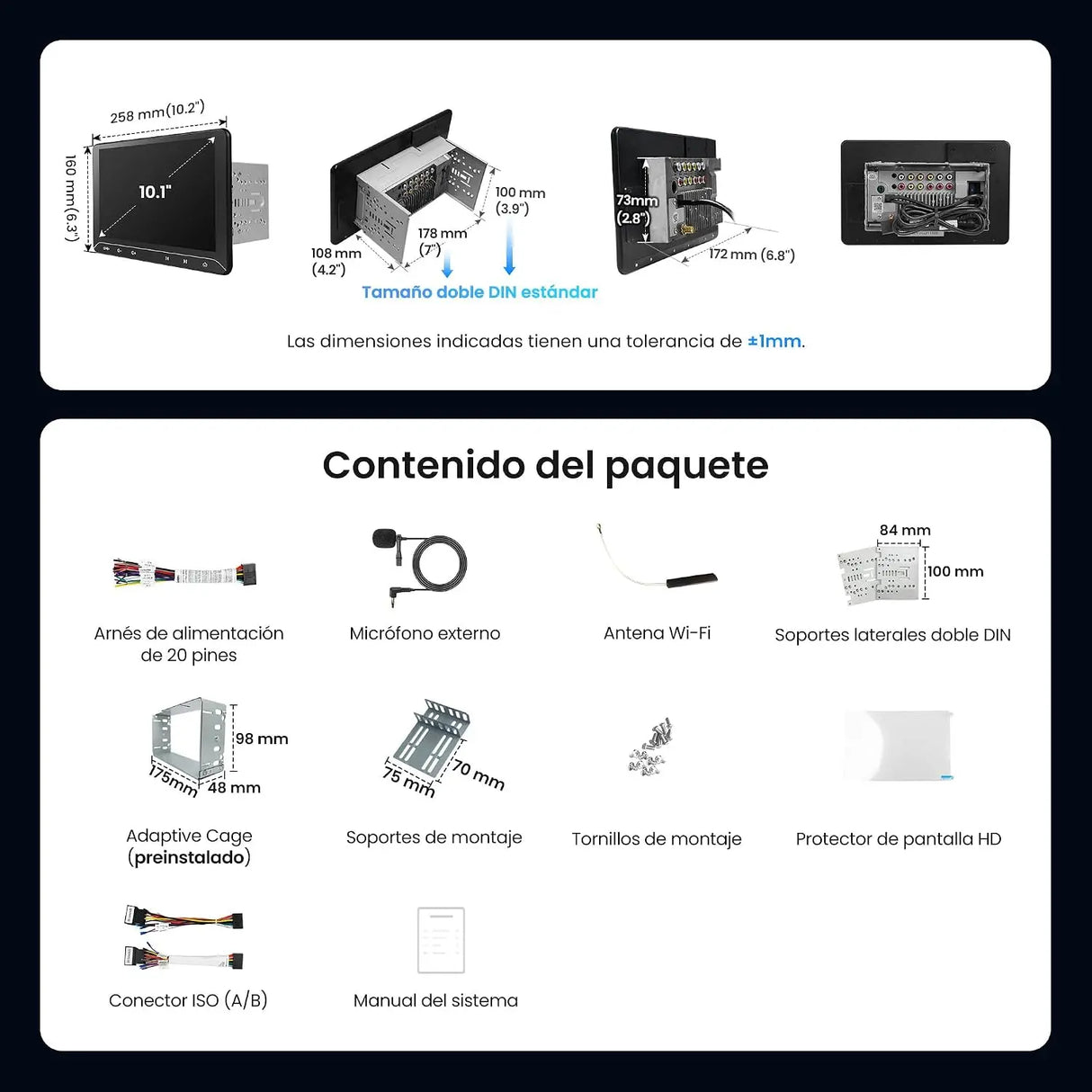 ATOTO F7G211WE Radio Coche 2 DIN de 10,1", Apple CarPlay Inalámbrico y Android Auto Inalámbrico, Pantalla Táctil QLED, DSP, Bluetooth, LRV, MirrorLink, Control del Volante, AUX, Radio FM/AM