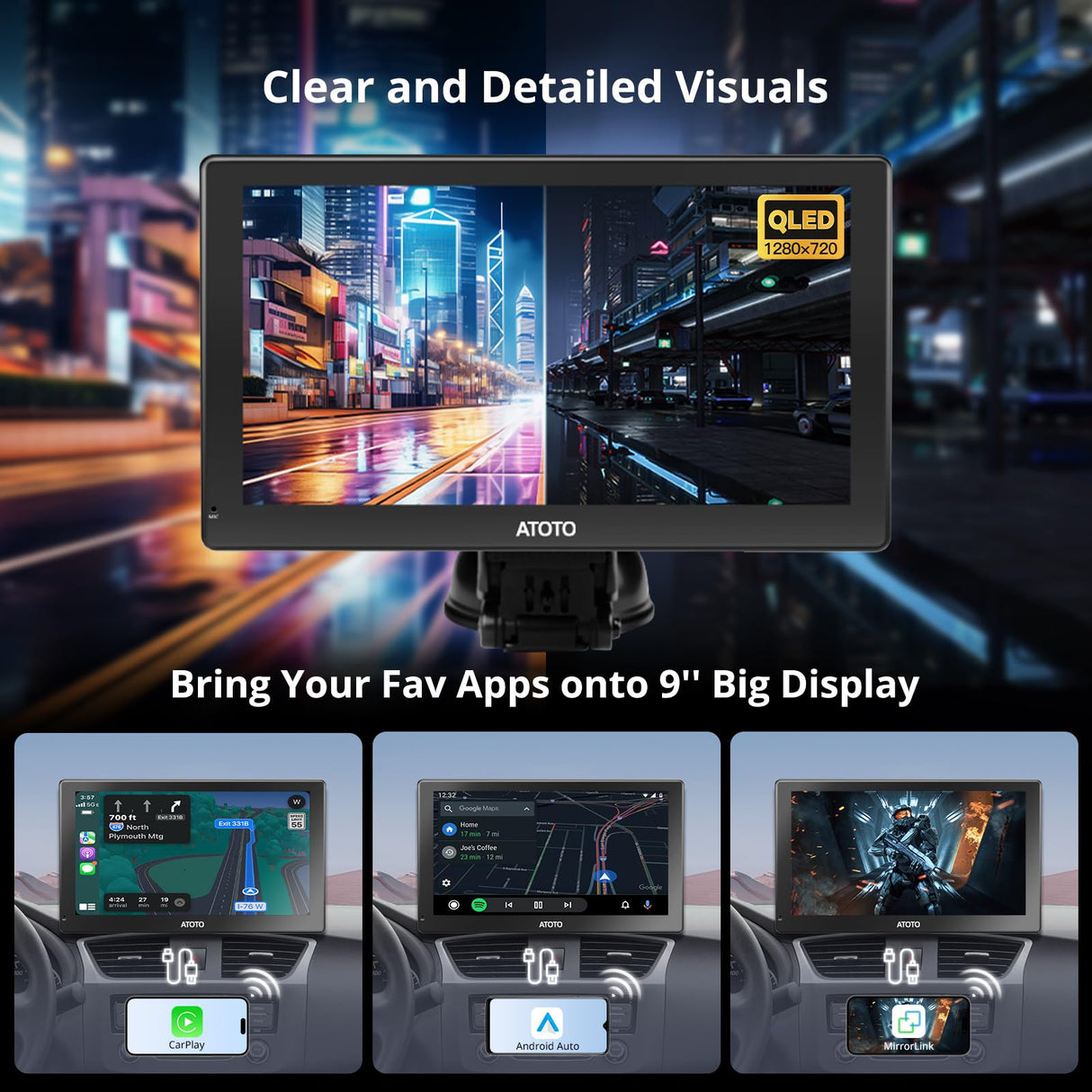 ATOTO P9 9" Portable Touchscreen Car Stereo with Bluetooth Wi-Fi, MirrorLink, Multimedia Audio Player with GPS Tracking