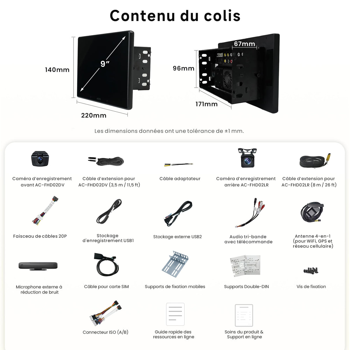 ATOTOOUT Autoradio Double Din 9 Pouces X10, écran Tactile QLED 8G+128G, CarPlay sans Fil, Android Auto, Android avec 4G/Wi-FI/BT/USB, DSP, AMP, SUB, GPS, entrée caméra Avant et de recul 1080P