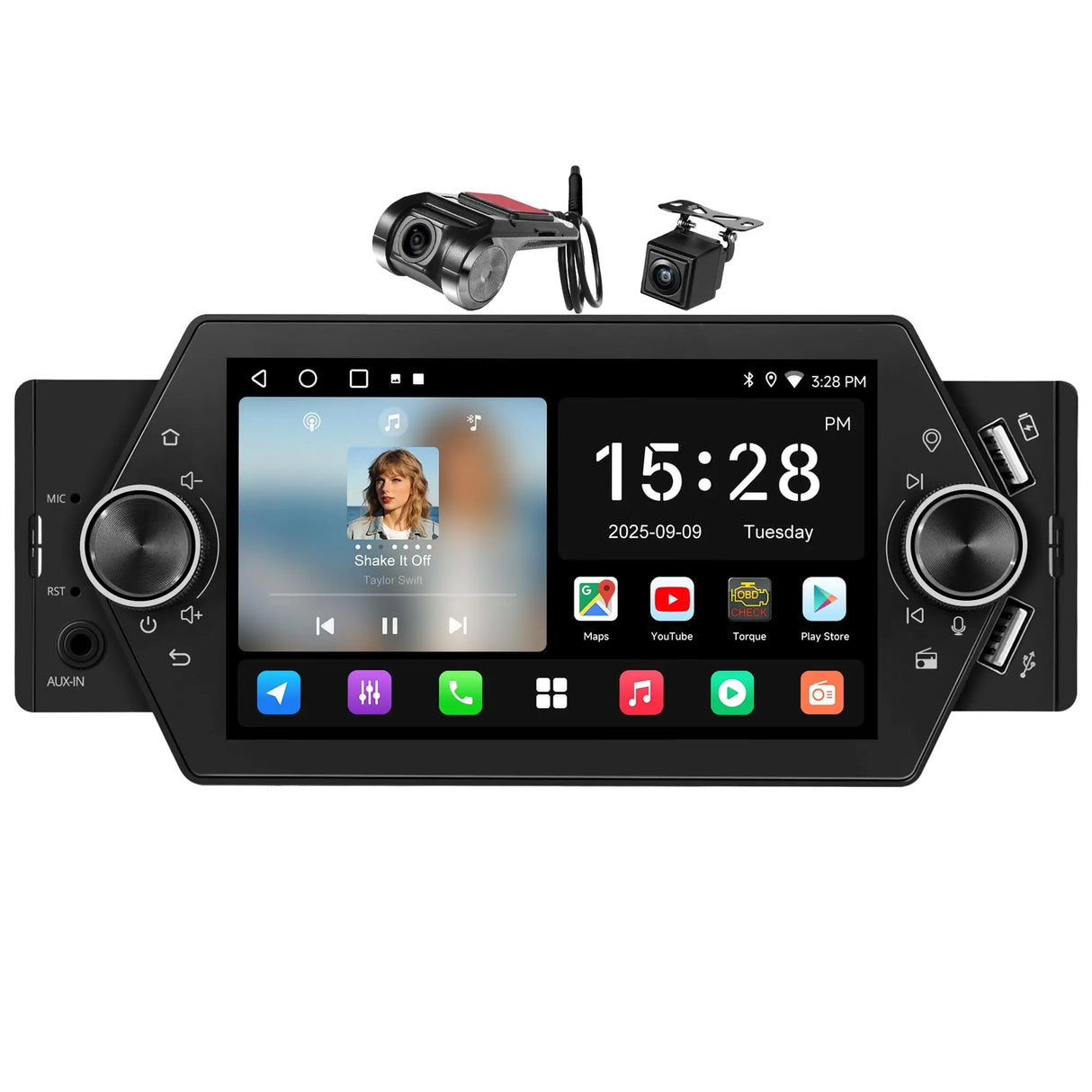 ATOTO A5LG1A5T 5" Single Din Bluetooth Car Stereo with Front Dashcam & Backup Camera, Wireless CarPlay/Android Auto, GPS, Wi-Fi, USB Fast Charging, AUX/SD
