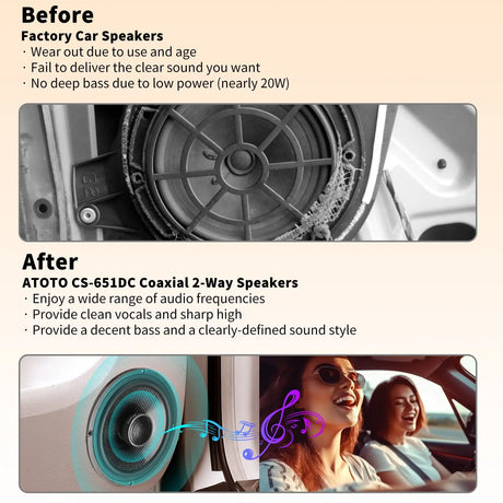 ATOTO CS-651DC Altoparlanti Coassiali Auto 2 Vie 16,5 cm – Woofer 6,5", Tweeter 1", 230W Max/60W RMS, 4 Ohm, Suono Surround, Paio