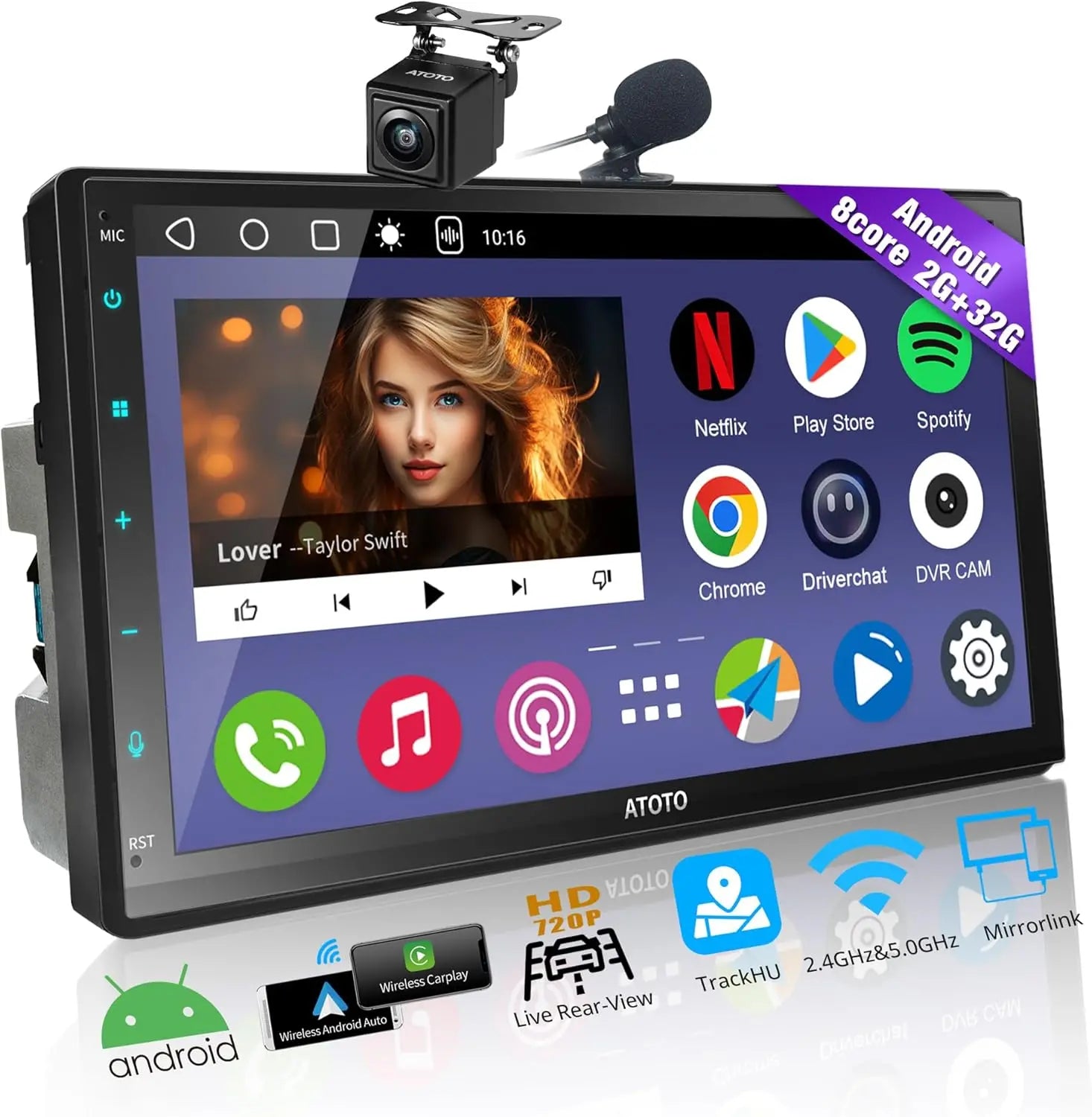 ATOTO A6PF 7インチ カーラジオ 2 DIN カメラ、QLED、CarPlay、GPS