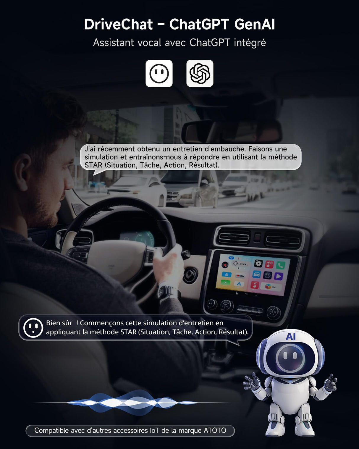 ATOTOOUT Carplay AI Box, Carplay sans Fil & Android Auto & Android 13 2G + 16G, Boîte de Diffusion de Voiture pour Youtube, Netflix et Plus Encore avec 4G/ WiFi/Bluetooth Double intégré, OTA, Noir