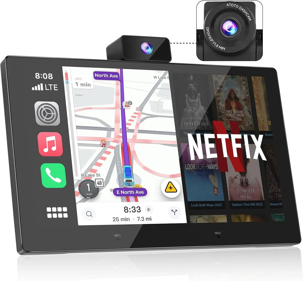ATOTO P609S1N 9" Portable CarPlay Screen – Wireless CarPlay & Android Auto Touchscreen with Dash Cam, Bluetooth, GPS Navigation, Voice Control & Music Player, Plug & Play Car Stereo (P6 Standard DashCam)