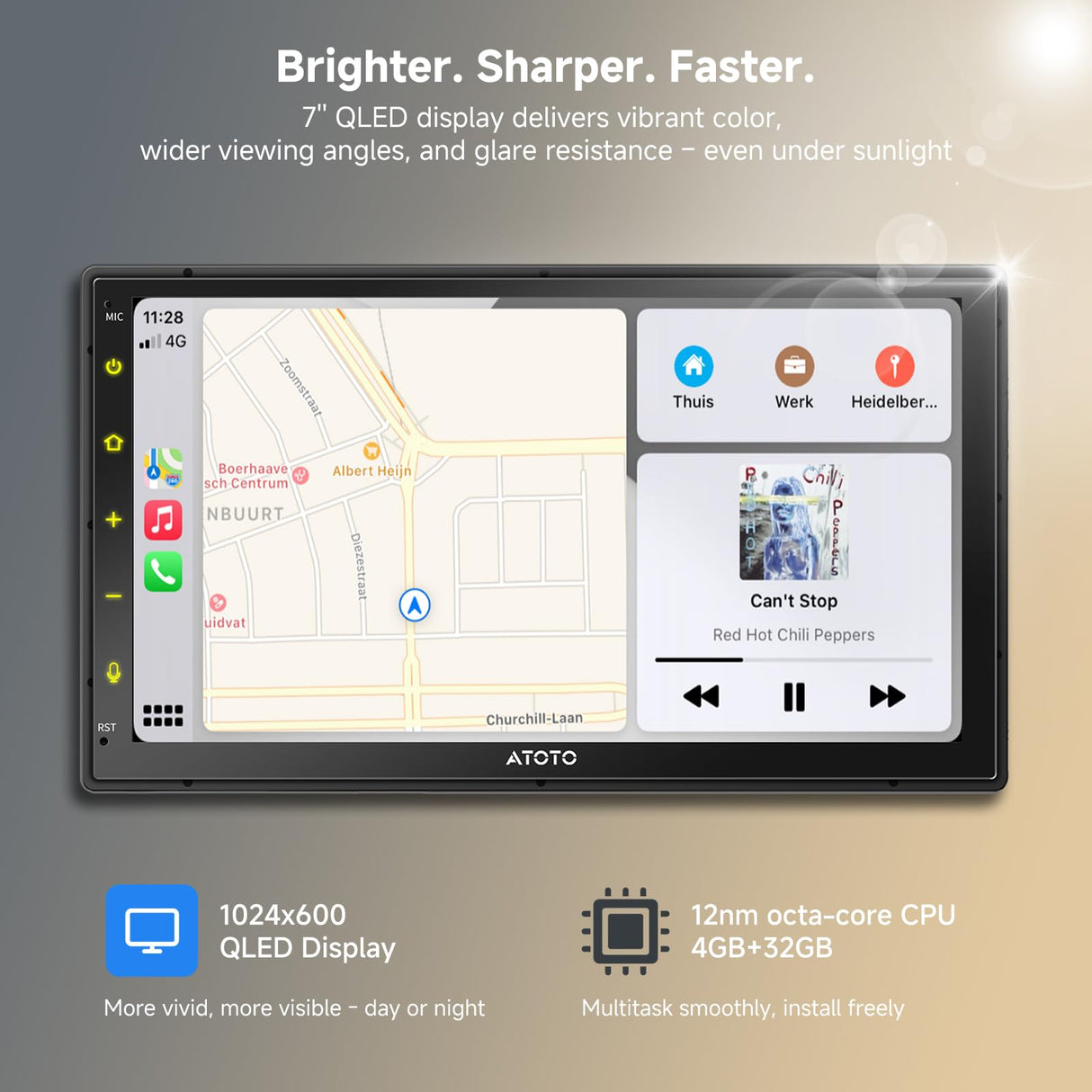ATOTO S8 Ultra 7 Pulgadas Android Navegación del automóvil en el Tablero, CarPlay inalámbrico y Android Auto, 2 BT con aptX HD, Operación de Gestos,VSV y LRV, Módem Celular 4G Integrado, S8G2A78UL-A