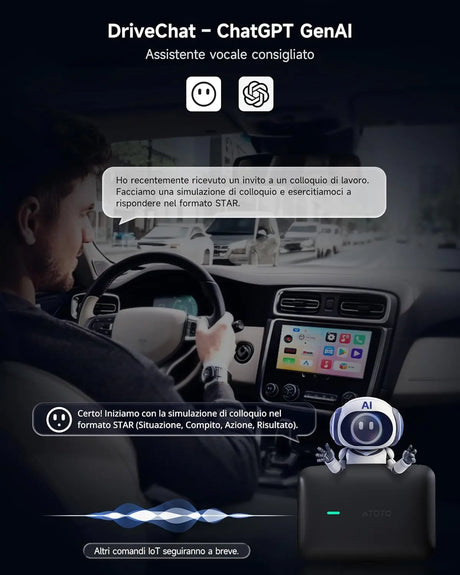 ATOTO CB4 Adattatore CarPlay Wireless – Doppio WiFi, Doppio Bluetooth, Scheda TF 128GB, 4G+32G, Android AI Box con DriveChat, Netflix/YouTube, Nero