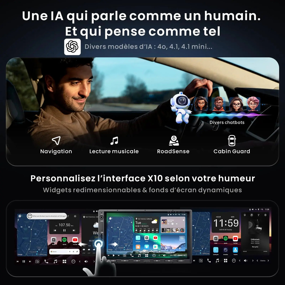 ATOTO X10G2A7E Autoradio 2 DIN 7" - CarPlay/Android Auto Sans Fil, 8Go+128Go, 4G LTE, ChatGPT AI, Double Bluetooth