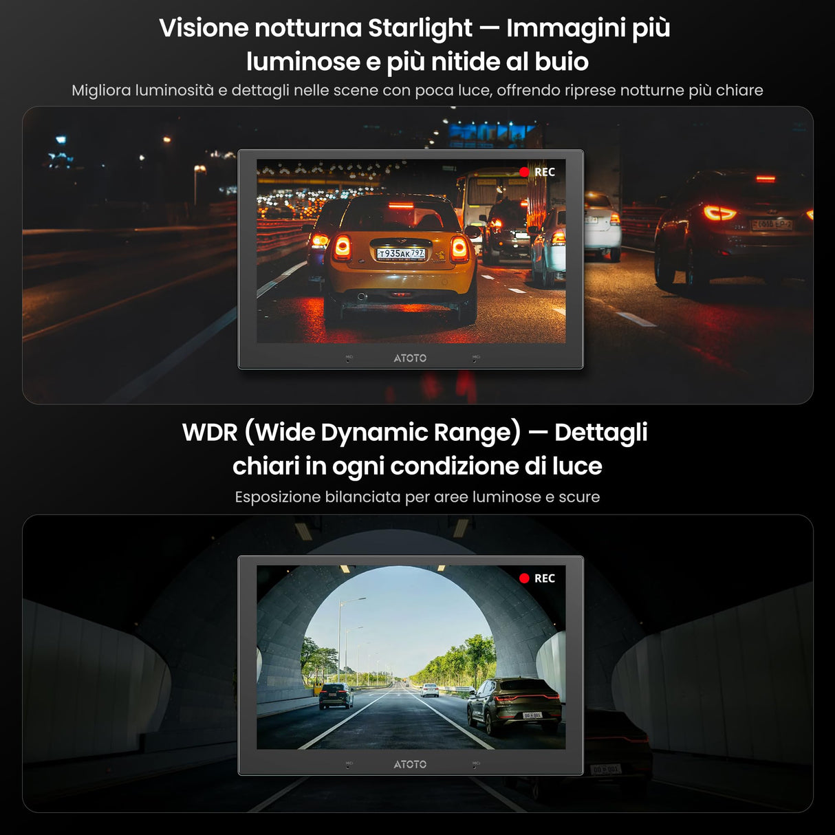 ATOTO AC-HN9FR Dashcam Anteriore AHD 1080p per Auto, 30fps, Visione Notturna Starlight, WDR, Grandangolo 136°, G-Sensore, Modo Parcheggio, Registrazione in Loop, Riproduzione Traccia GPS – Solo Serie V10