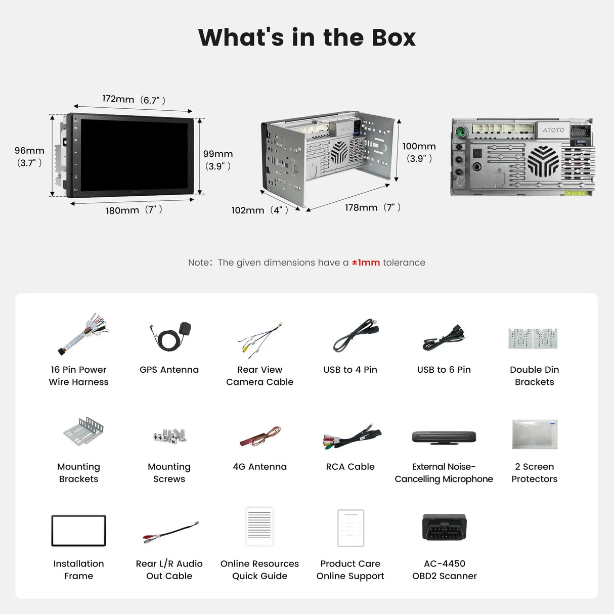 ATOTO A7G2B7PKL-S04 7" Android Double DIN Car Stereo with OBD2 Scanner, 8-Core 4G+64G, Built-in 4G LTE, Wireless CarPlay & Android Auto, QLED Touchscreen, Hi-Fi DSP 4V Pre-Out, GPS Tracking