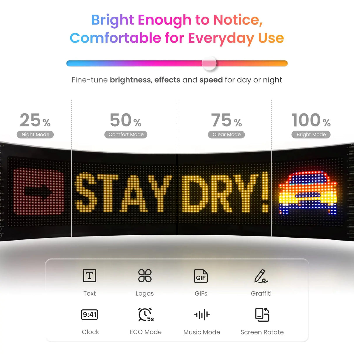 LEAPROCK 21" HD LED Light Sign for Car - Programmable Flexible Display with Bluetooth Control, Custom Logos/Animations & Eco Mode for Car Windshield