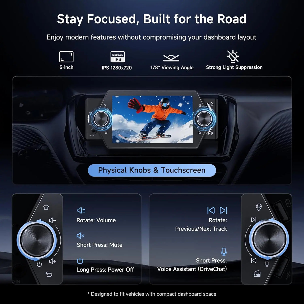 ATOTO A5LG1A5T 5" Single Din Head Unit with Wireless CarPlay & Android Auto, Android Car Stereo with WiFi/BT, USB QC 2.0 Fast Charging, GPS, AUX, SD Slot, LRV & SWC