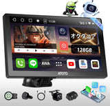 ATOTO P9 9インチポータブルナビ前後カメラ付き、ワイヤレスCarPlay/Android Auto、4GB+32GB、4G SIM LTE対応、1280×720 QLEDタッチスクリーン、MirrorLink、FM、電源ソケット付き