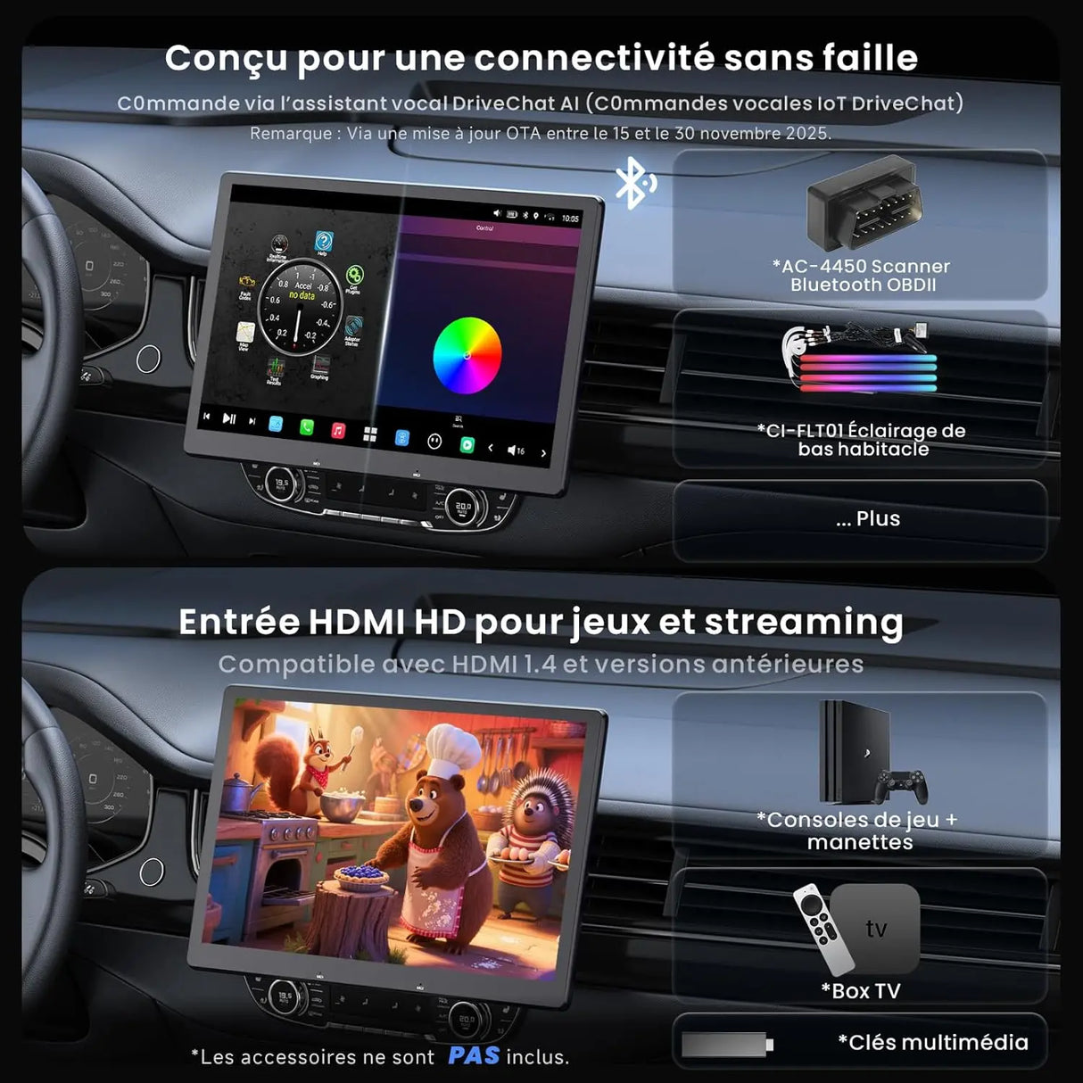 ATOTO X10G129E 12,9" Autoradio 1 DIN avec écran flottant QLED, CarPlay & Android Auto sans fil, 8+128 Go, 4G LTE, Connexion Dual Téléphone, Double Bluetooth, GPS Tracking et Assistant Vocal AI
