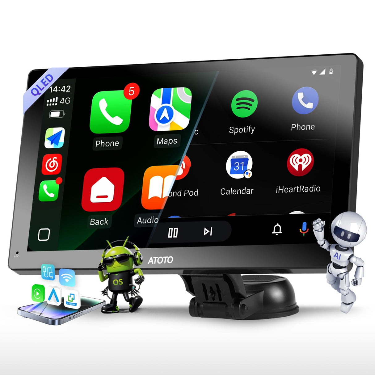 ATOTO P9 9" Portable Touchscreen Car Stereo with Bluetooth Wi-Fi, MirrorLink, Multimedia Audio Player with GPS Tracking