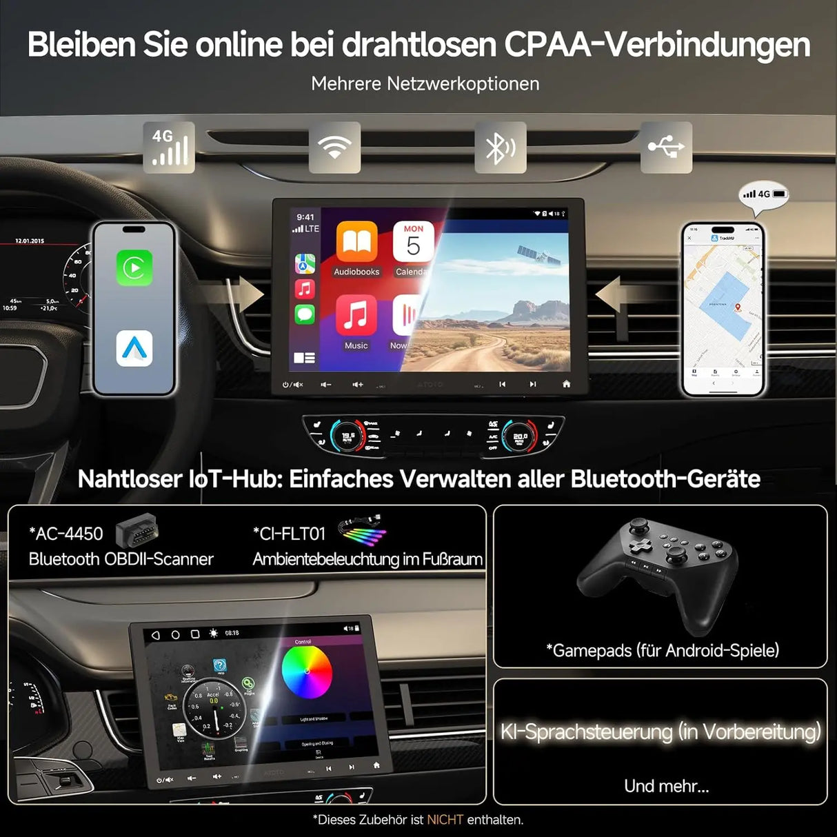 ATOTO S8G1104MS 1 Din & 2 Din Android Autoradio 10,1" Floating Touch Display, ChatGPT Voice Control, 4G LTE & 4G+32G, Wireless CarPlay & Android Auto, Dual Bluetooth, 36-Band EQ & DSP, SCVC/LRV