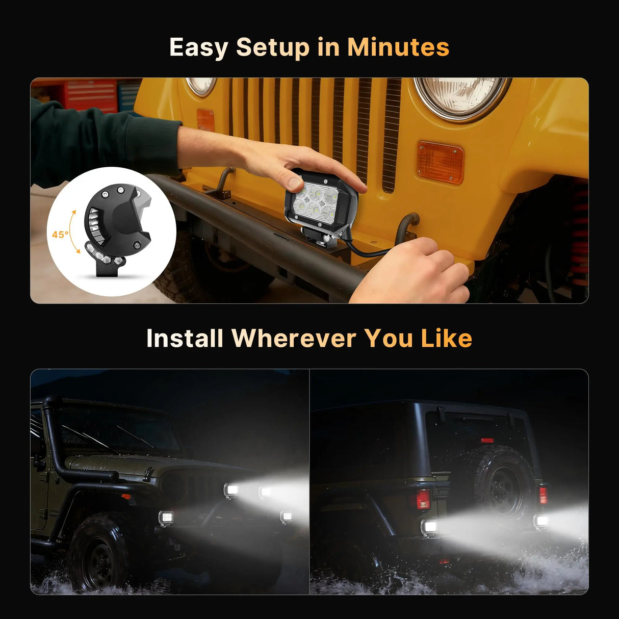 ATOTO AL-4IN6-18W LEAPROCK 4” LED Work Lights 18W Flood Beam, Smart App Controlled Off-Road Driving Lights with CarPlay & Android Auto Support, IP67 Waterproof 6000K White Pods for Truck, ATV, UTV, SUV & Boat (2-Pack)