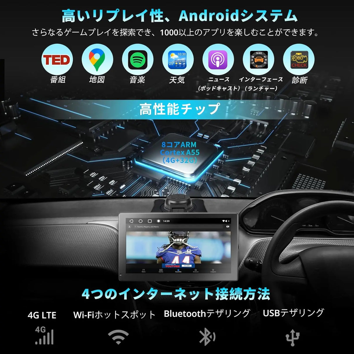 ATOTO P9 9インチQLEDポータブルナビ｜リアカメラ付き・ワイヤレス