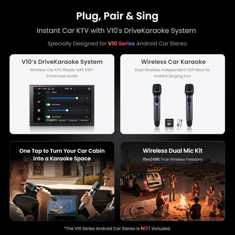 ATOTO AC-MICW2 Wireless Microphone Kit – Dual Rechargeable Karaoke Microphones with Receiver, Low Latency, 15m/49ft Range, 6-Hour Playtime, Compatible with V10 Series Car Stereos