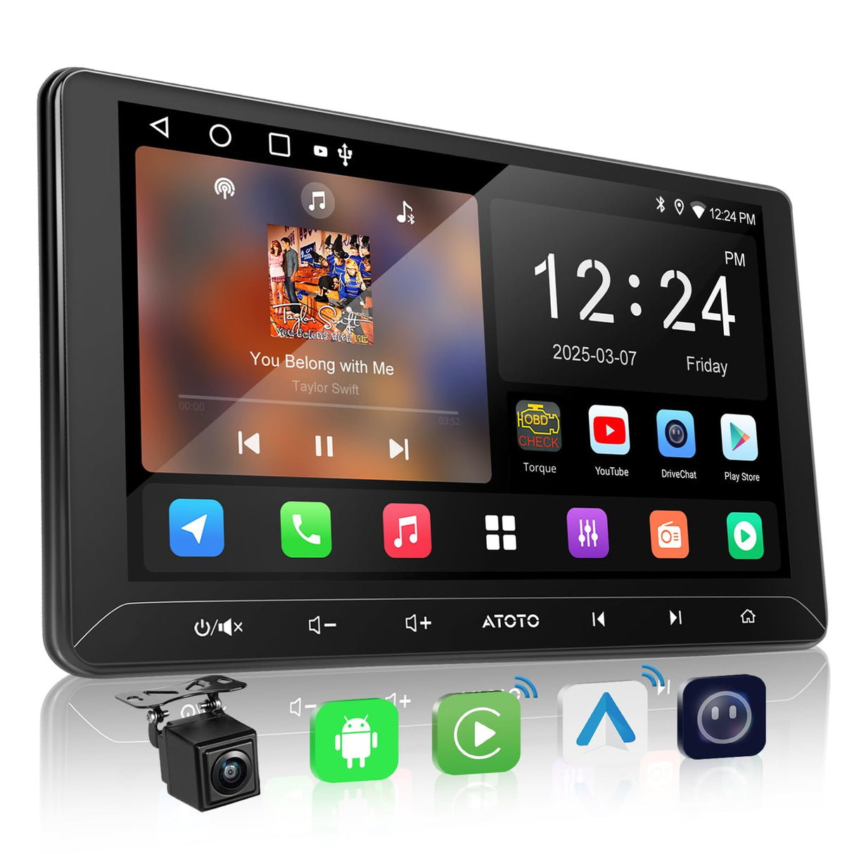 ATOTO A5L Autoradio 2 Din Android 2G+32G, 10 pollici Touchscreen GPS per auto, Tethering di WiFi/BT/USB, CarPlay Wireless e Android Auto Senza fili, Telecamera di backup,MirrorLink, DSP, FM/RDS/TF