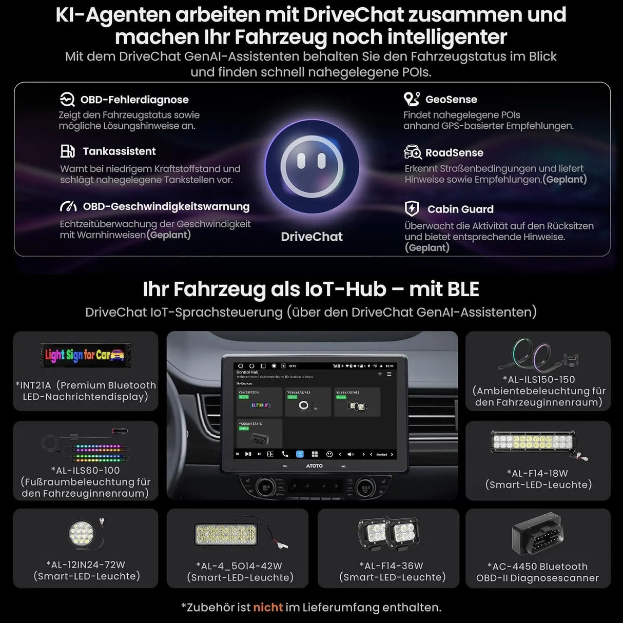 ATOTO V10G110OC 10,1 Zoll Android Autoradio 1DIN & 2DIN, 6GB+128GB, Wireless CarPlay & Android Auto, 4G LTE/WiFi, GPS Navi, Bluetooth 5.4 aptX HD, DSP 32B-EQ, 4-Kanal-DVR, Karaoke im Auto, AI-Assistent
