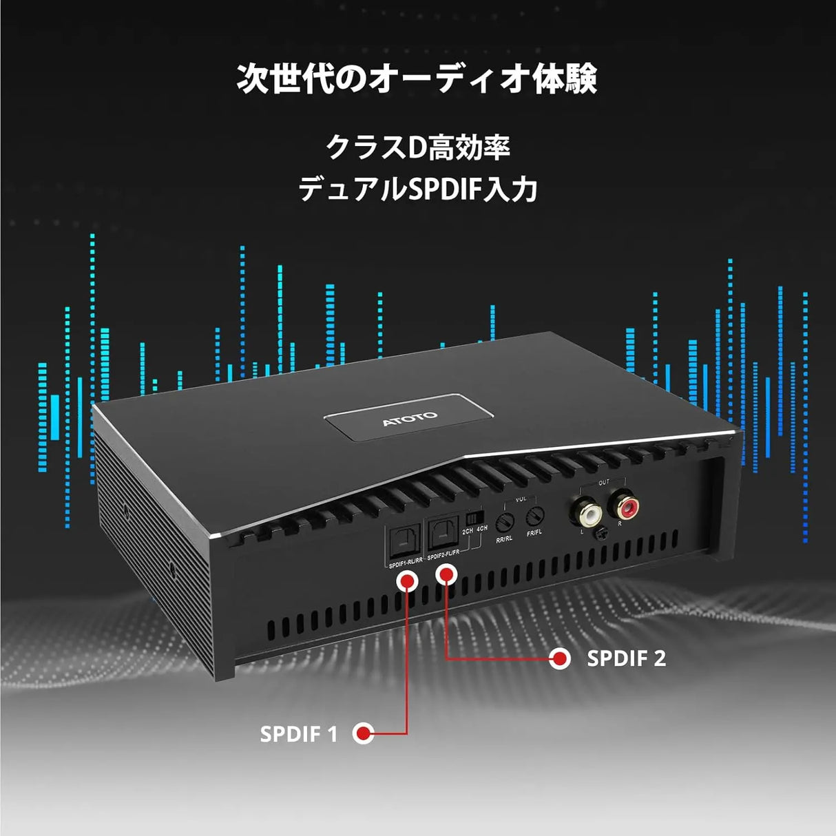 ATOTO CA-AEC03 コンパクトカーアンプ | クラスD、4チャンネル、SPDIF