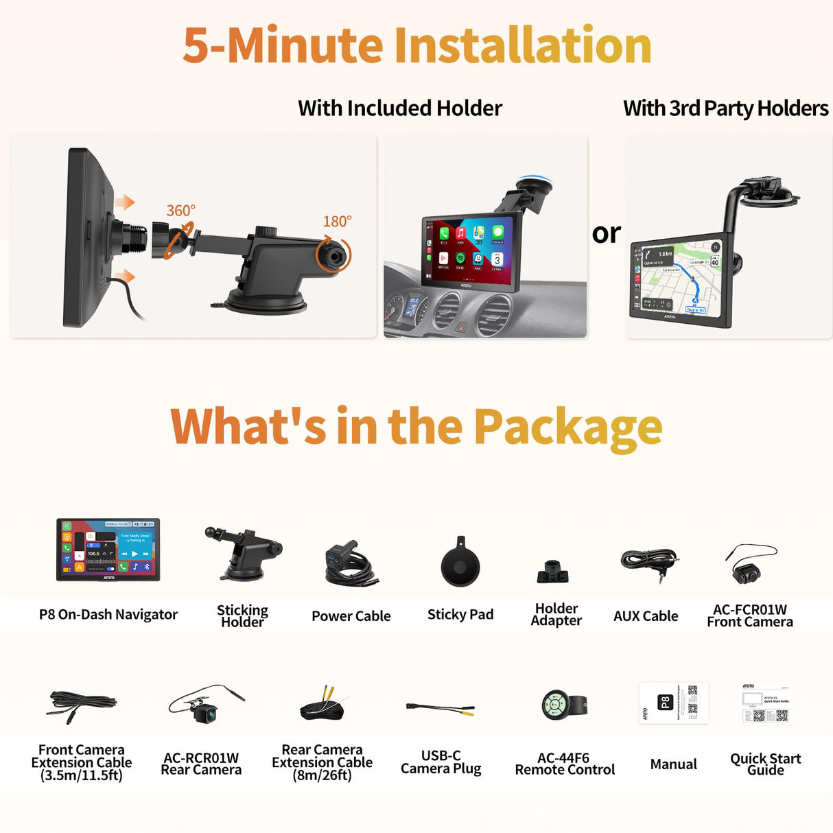 ATOTO P807PR Wireless CarPlay Screen for Car, 7 inch Portable Car Stereo with Android Auto, 1080P Dual Recording Cameras, Remote Control, WDR & Auto Dimmer, Support Up to 128G SD