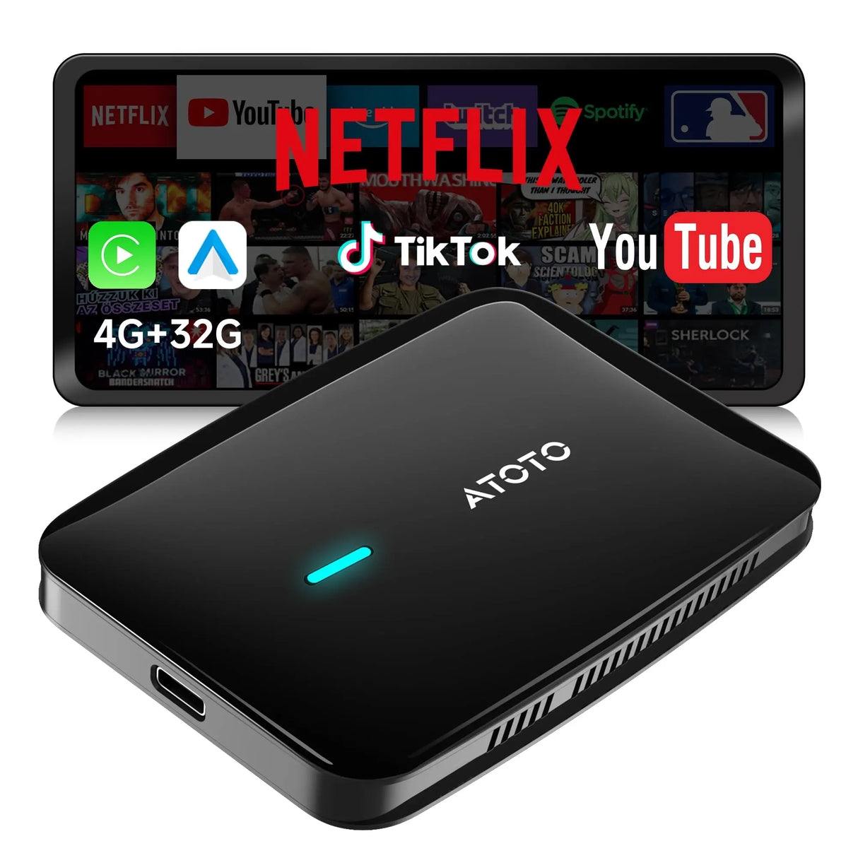 CB4B CarPlay ワイヤレス AI Box カープレイ ATOTO CB4B Wireless CarPlay Adapter, AI Box, Dual WiFi, 4G+32G, 128GB