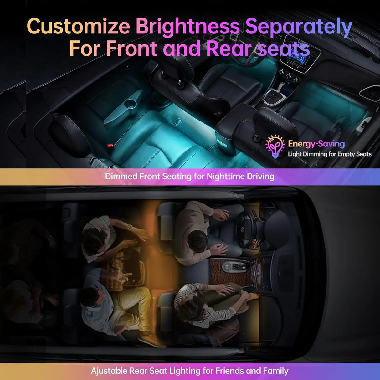 ATOTO CI-FLT01 Car LED Footwell Lights, 160 RGB LEDs, Interior Neon Lights, APP Wireless Control, DIY 21 Color Modes, 6 Music Modes, 16M+ Colors, Front and Rear Independent Adjustment