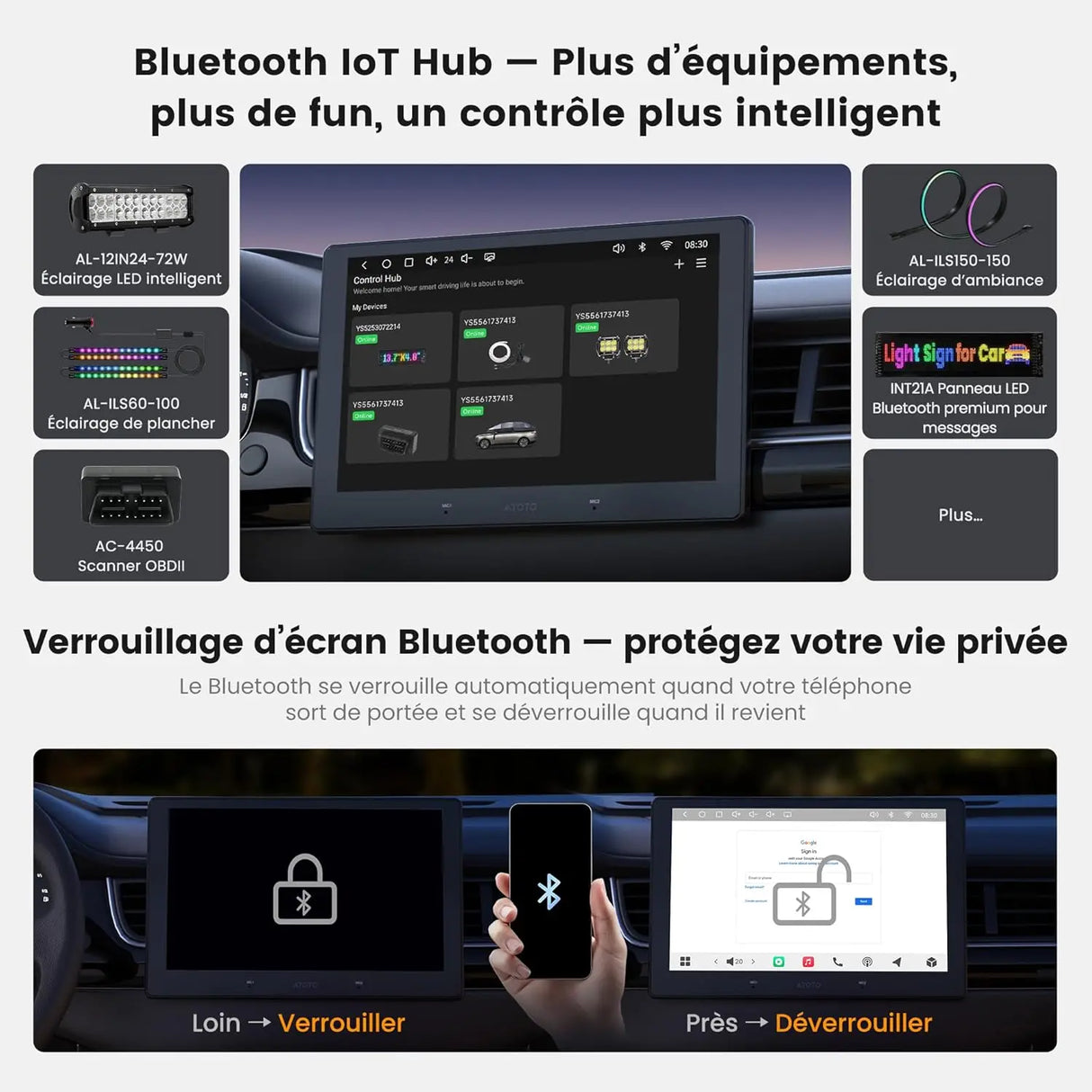 ATOTO S84G211P-S01 10,1 Pouces QLED Android Autoradio Double DIN, CarPlay et Android Auto sans fil, 4G LTE, Wi-Fi/Partage de connexion USB, DSP Hi-Fi avec pré-sortie 4V, avec caméra de recul, 4G+64G