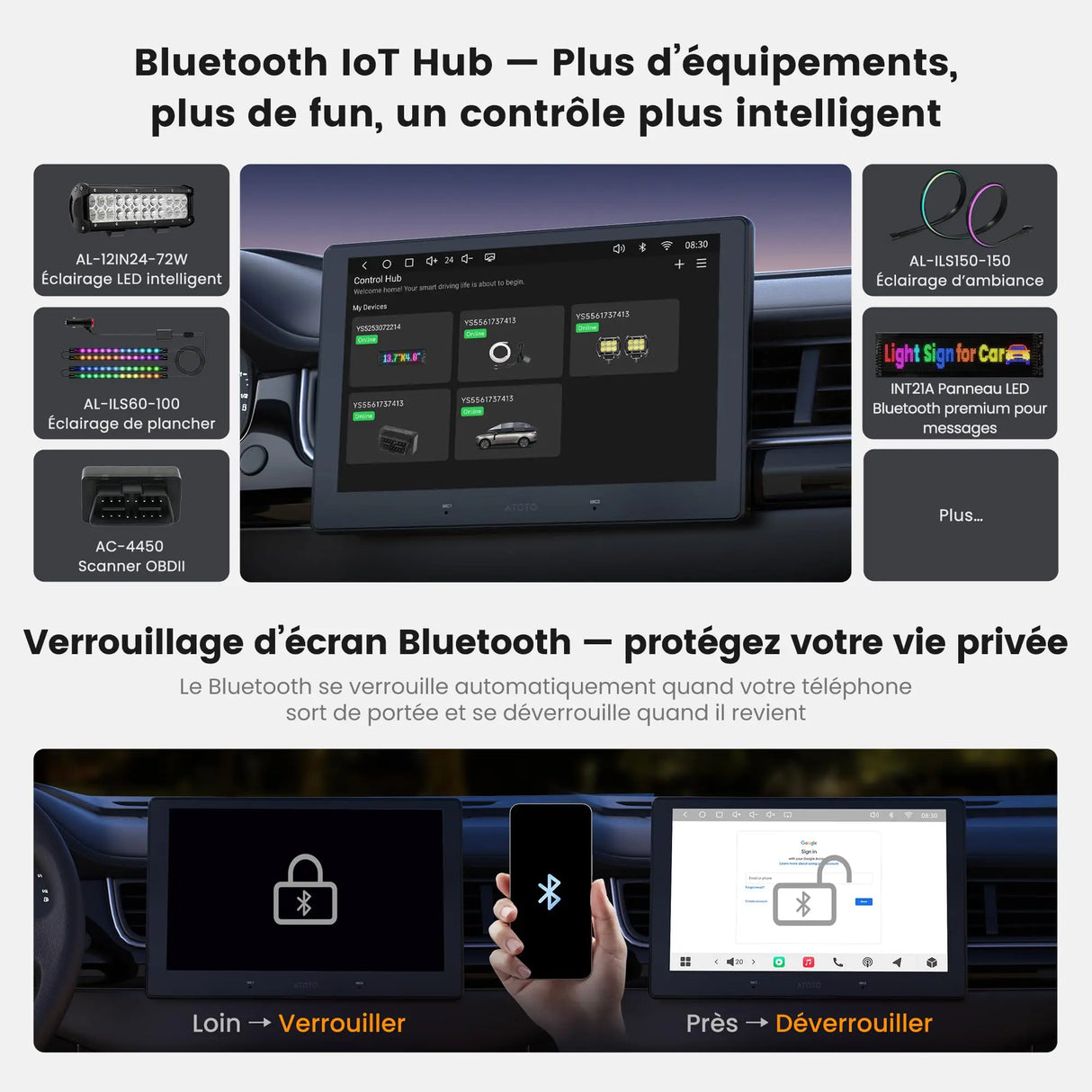 ATOTO S84G211P-S01 10,1 Pouces QLED Android Autoradio Double DIN, CarPlay et Android Auto sans fil, 4G LTE, Wi-Fi/Partage de connexion USB, DSP Hi-Fi avec pré-sortie 4V, avec caméra de recul, 4G+64G