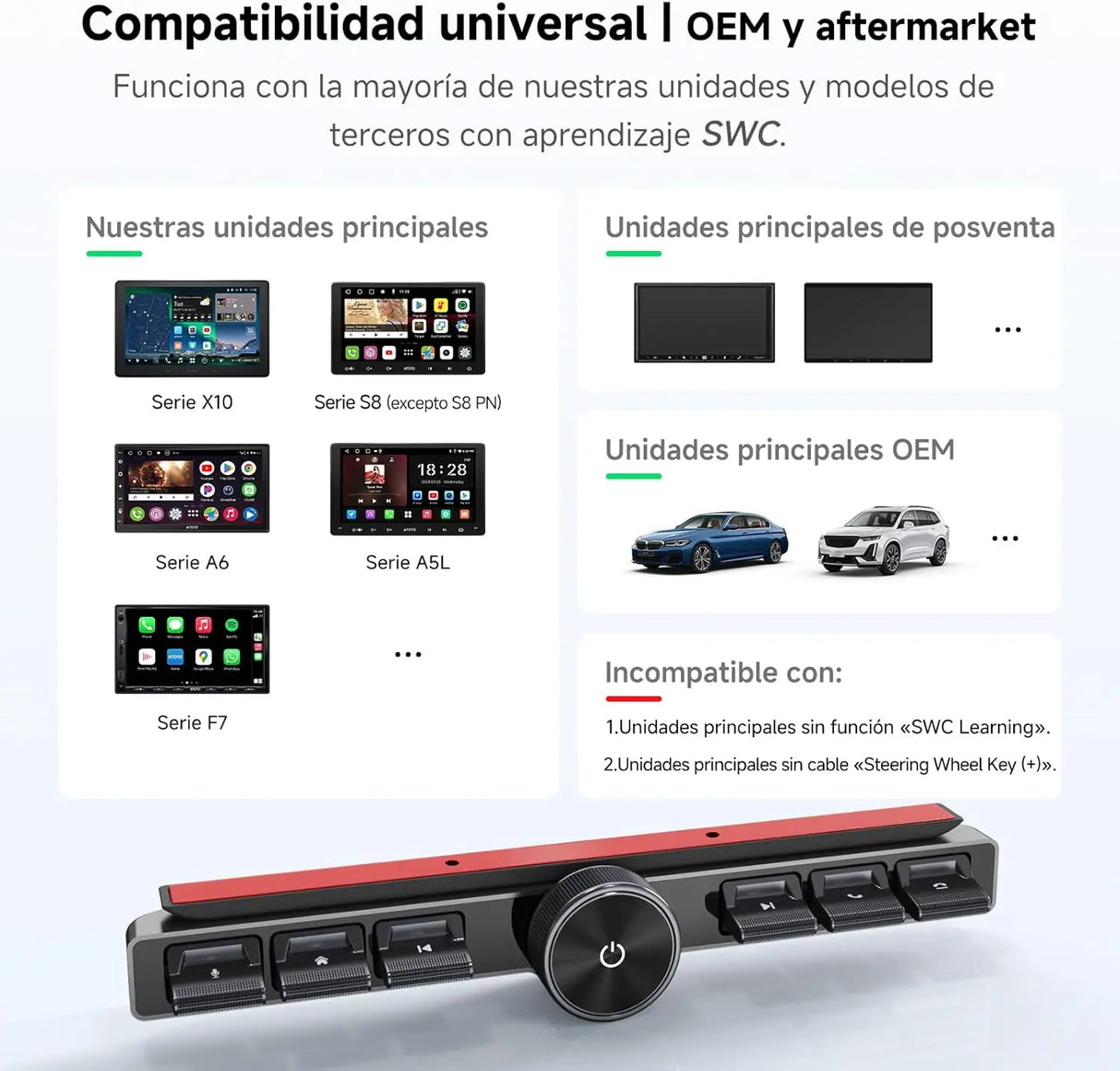 ATOTO AC-44F20 Mando Inalámbrico para Radio de Coche con Teclas Retroiluminadas, Montaje Flexible y Botón Personalizable, Compatible con A6, A5L, S8 (excepto S8 PN), X10, V10 y la Mayoría de Marcas con Aprendizaje SWC