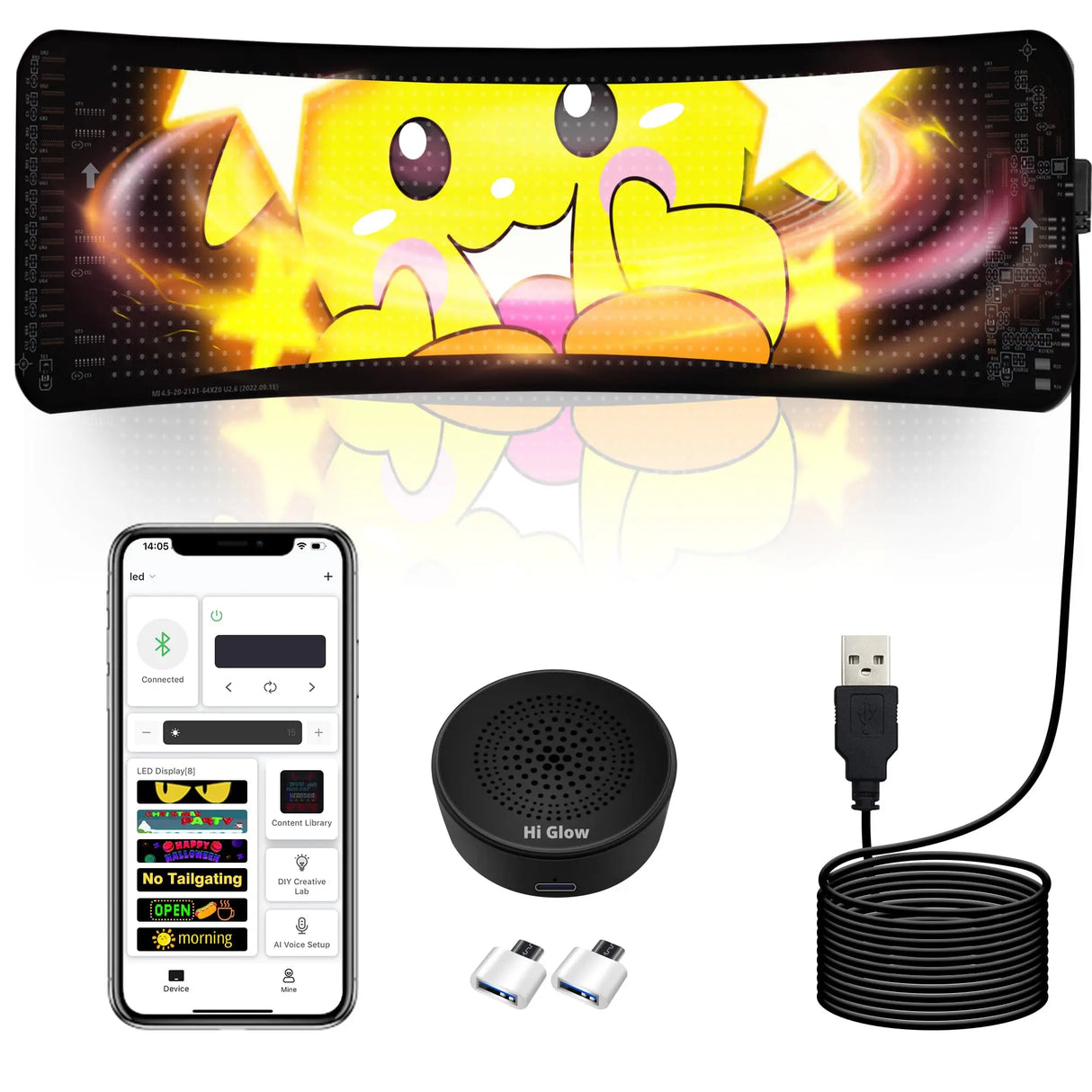 ATOTO CI-VIALD19 Programmable LED Car Sign - 19.4" Voice & App Controlled Scrolling Text Display with Custom RGB Animations for Vehicles, Stores & Hotels (USB 5V Powered, Flexible Mount)