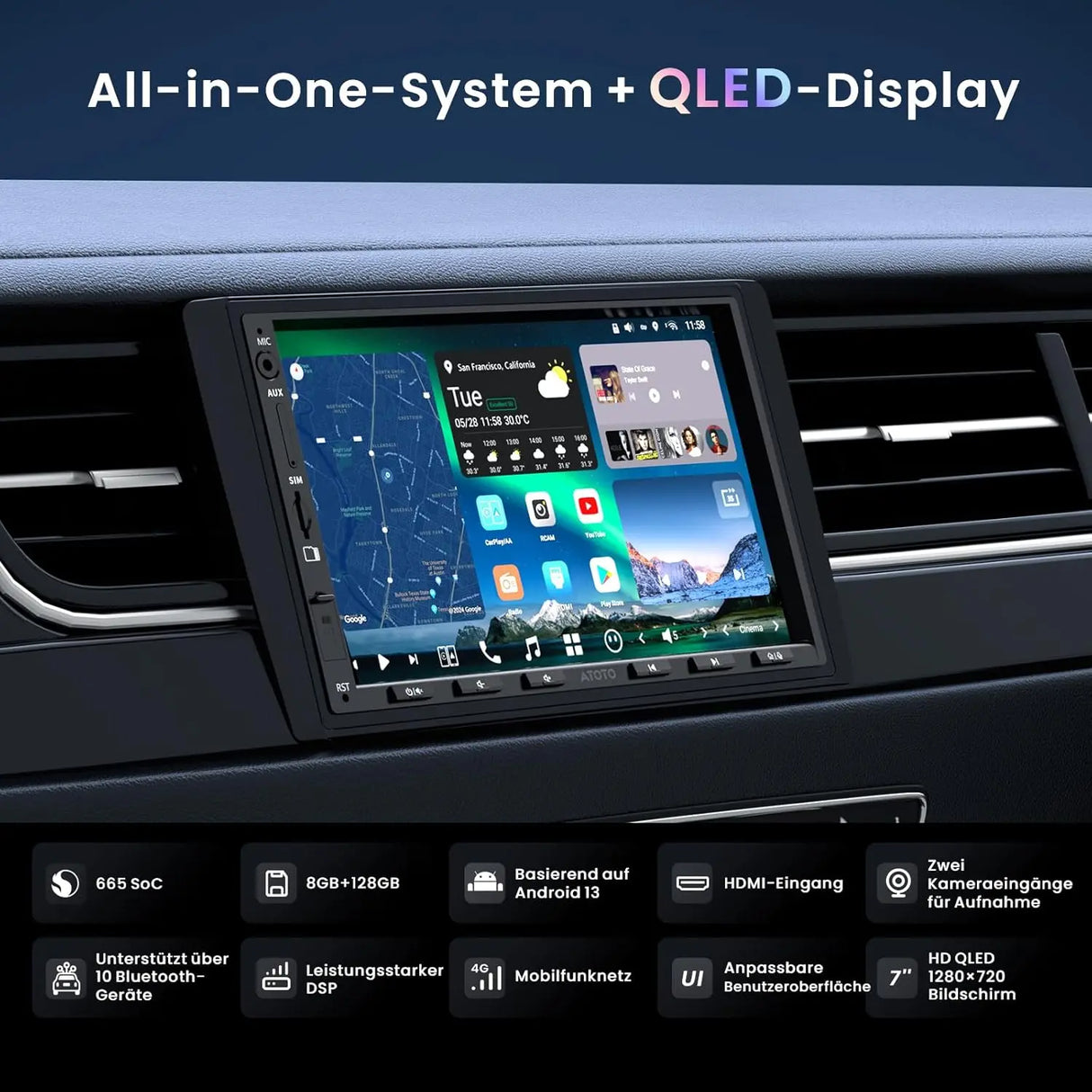 ATOTO X10G2A7E 7 Zoll Doppel-DIN Radio – 8+128 GB, Android Navigation, ChatGPT KI, 4G LTE, Kabelloses CarPlay &amp; Android Auto, Dual-Phone, Bluetooth