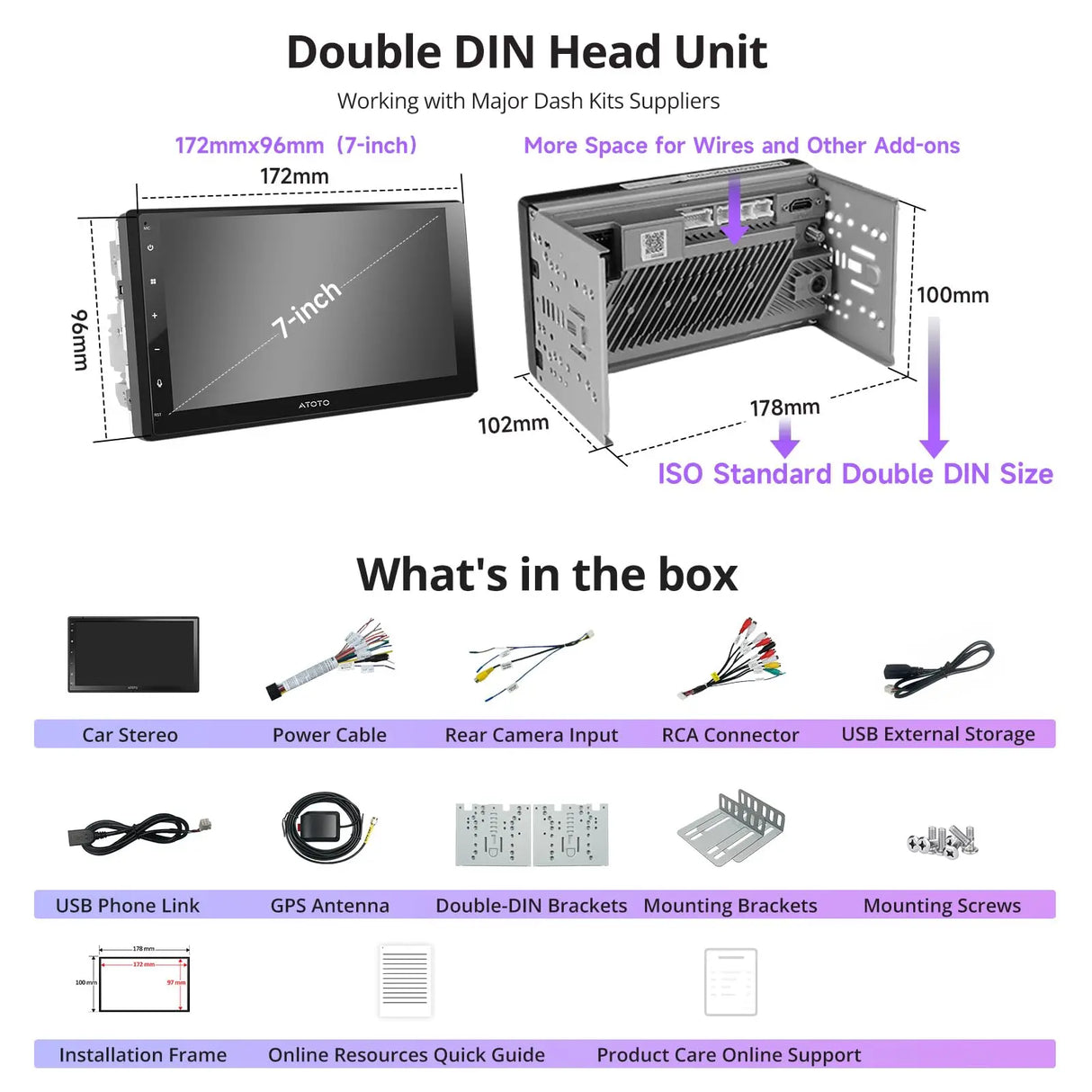 ATOTO A5LG2B7T Double DIN Car Stereo – 7" HD Touchscreen, Wireless CarPlay & Android Auto, Bluetooth, WiFi, Built-in GPS Navigation, 24B-EQ DSP Audio, 2GB RAM + 32GB TF Card, MirrorLink (Refurbished)
