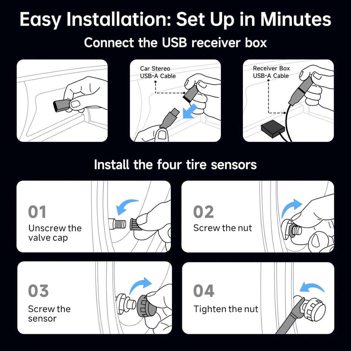 ATOTO AC-UTP1 USB TPMS Sensori Pressione Pneumatici Esterni, Compatibile con ATOTO A5/A6/S8/P9/X10