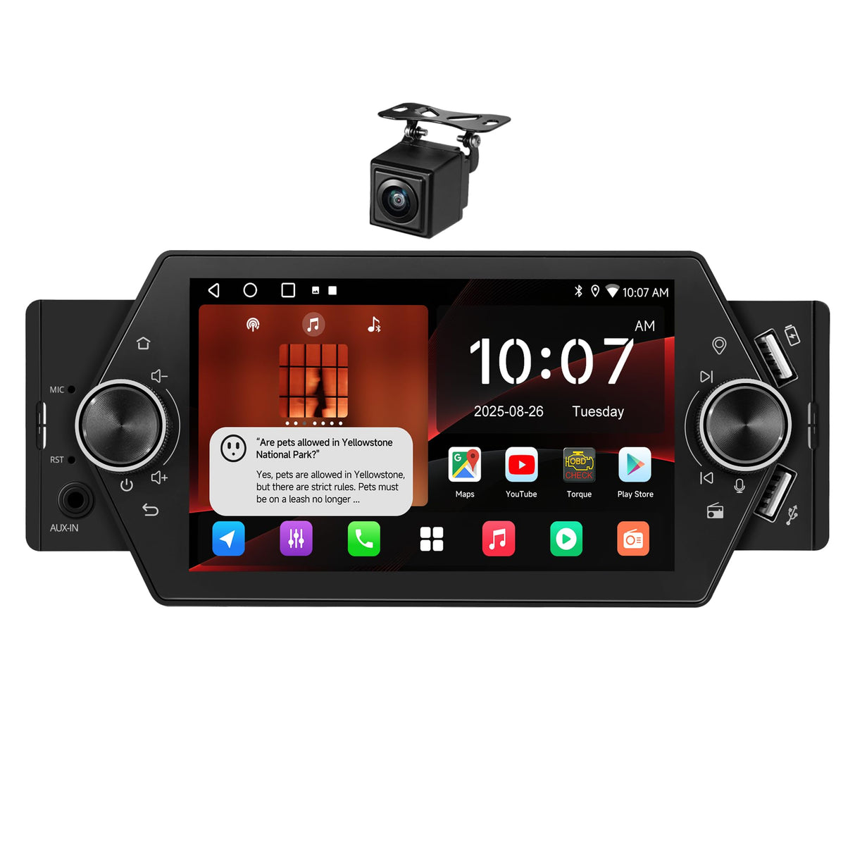 ATOTOZONE 5inch Android Single Din Car Stereo, 2G+32G Wireless CarPlay & Android Auto Touchscreen, WiFi/Bluetooth/USB Tethering, MirrorLink, GPS/FM/RDS, Voice Control, LRV Backup Camera
