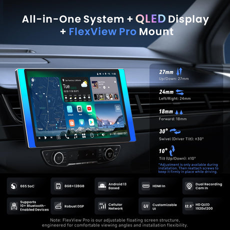 ATOTO X10G125E-R3 12.5" QLED Android Car Stereo 1DIN/2DIN with 2 Dashcams, Flexview Display, 8+128G, Wireless CarPlay & Android Auto, 7.1.2CH Audio, 4G LTE, Dual Wi-Fi, 36-B EQ
