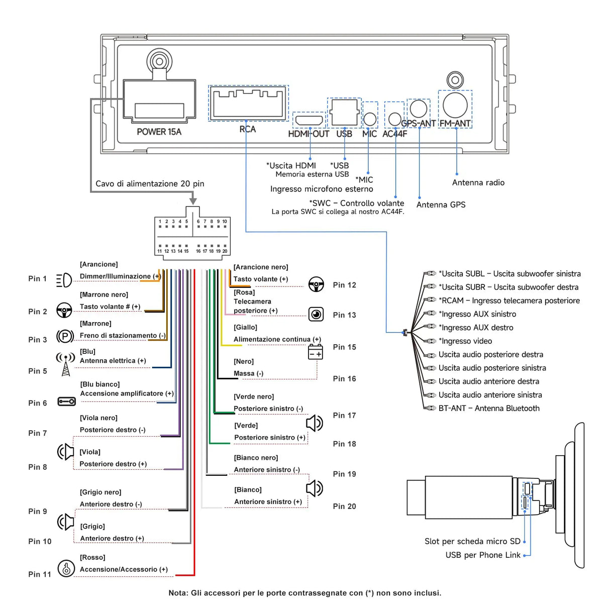 ATOTO A5LG110T 10" Autoradio 1 DIN/2 DIN Android con schermo flottante, telecamera posteriore, CarPlay e Android Auto senza fili, tethering WiFi/BT/USB, MirrorLink, DSP, FM/RDS, 2G+32G